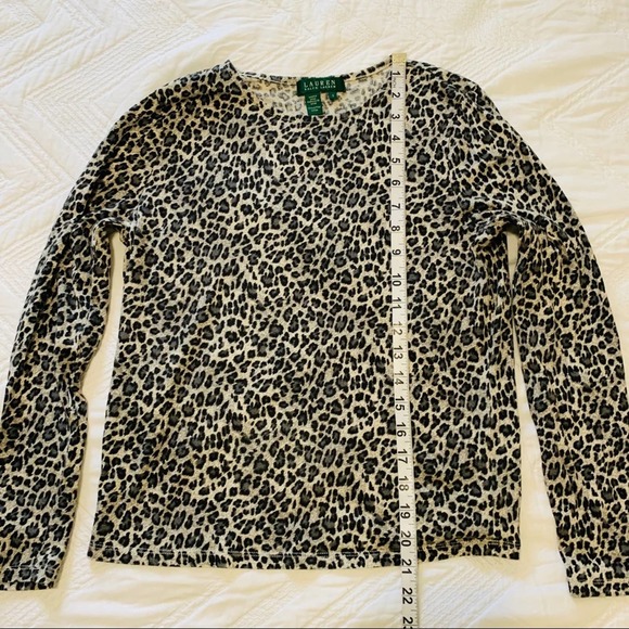 Ralph Lauren grey gray long sleeve leopard cheetah print tee t-shirt top Small - Picture 6 of 6